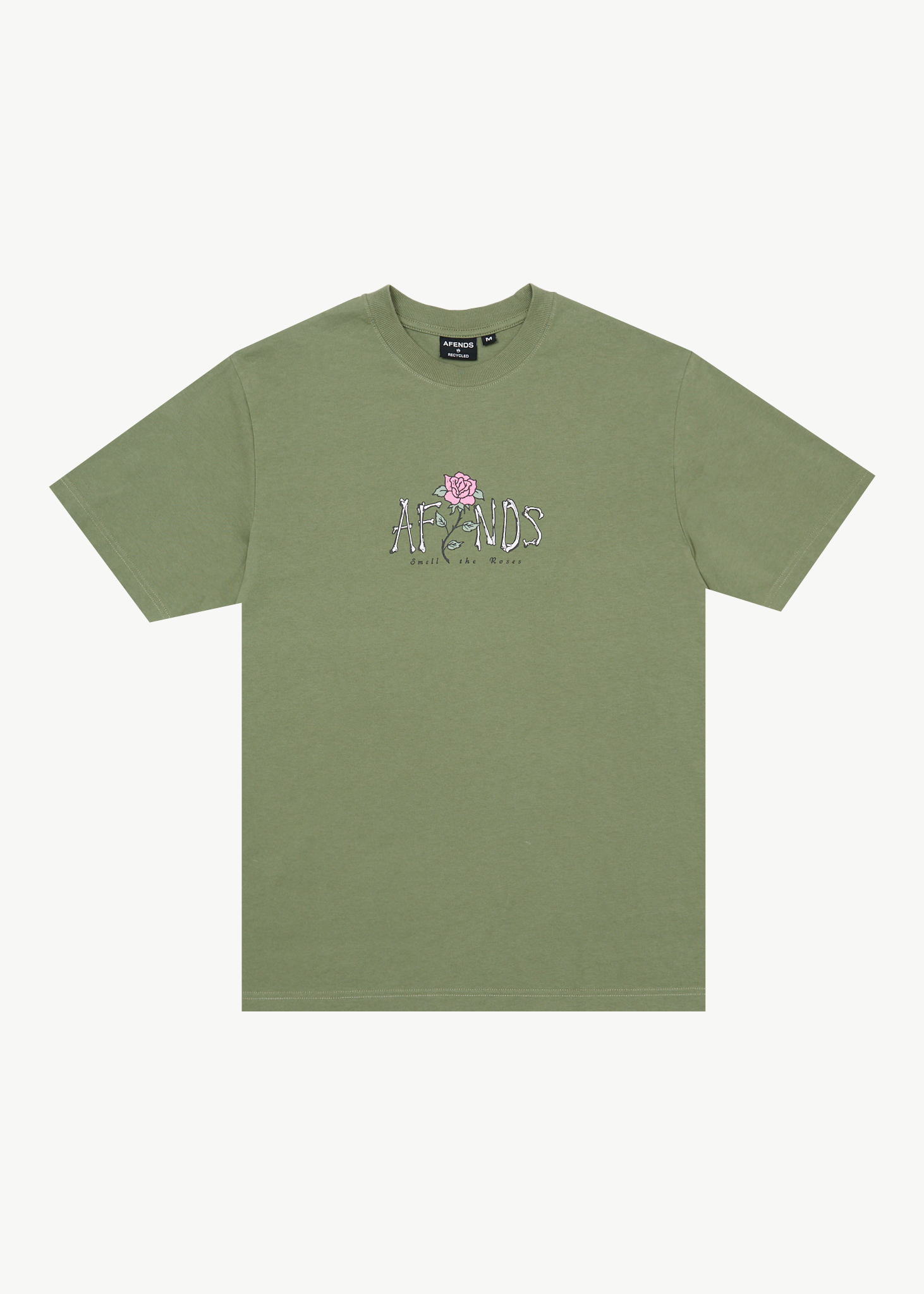 AFENDS Mens Smell The Roses - Retro Tee - Oil Green