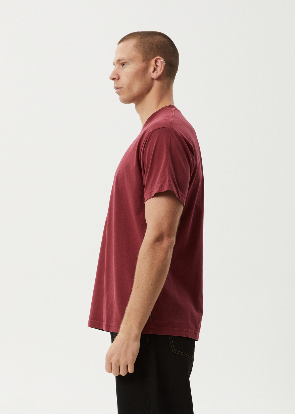 AFENDS Mens Mace Life - Boxy Tee - Washed Burgundy