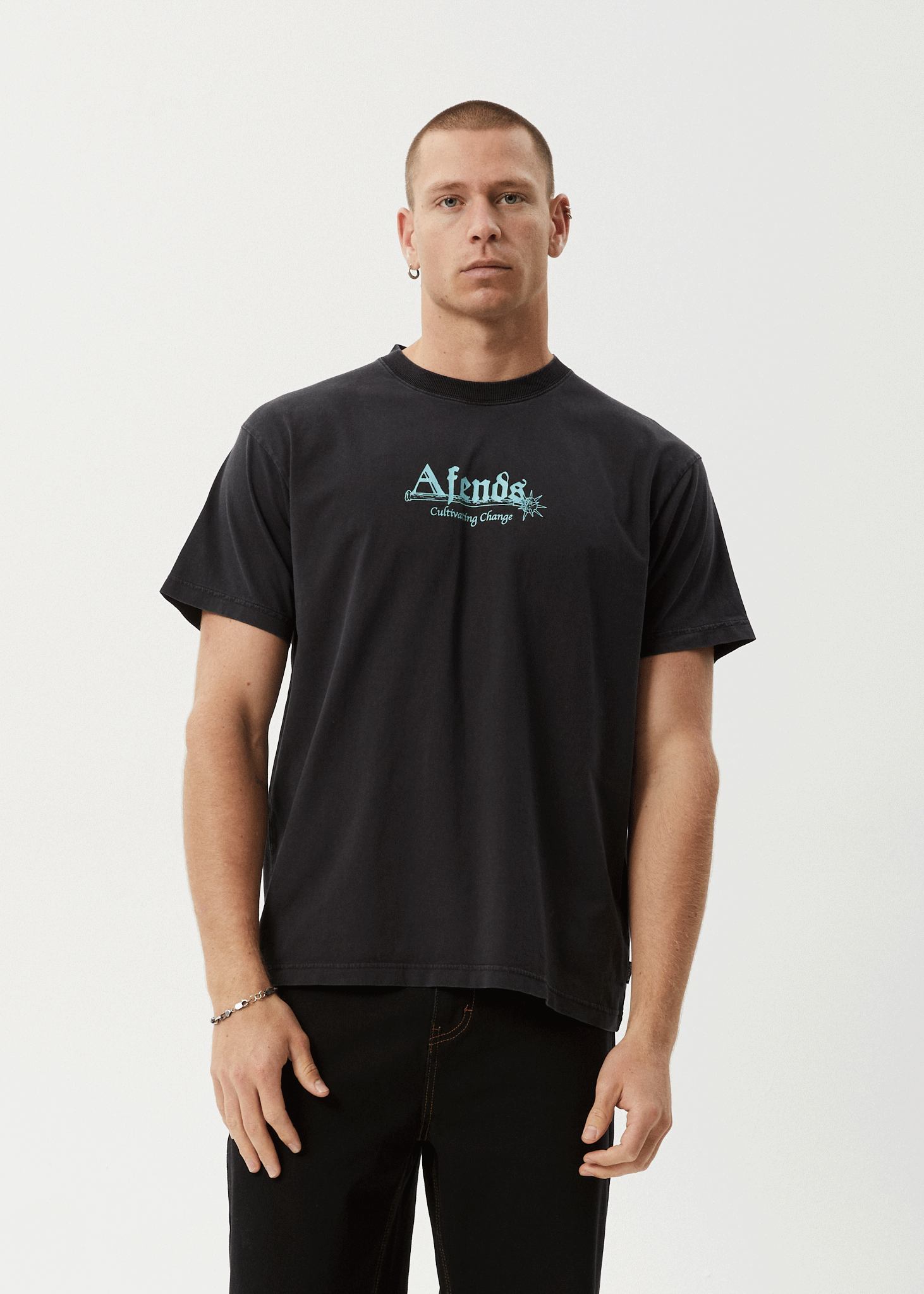 AFENDS Mens Mace Life - Boxy Tee - Stone Black