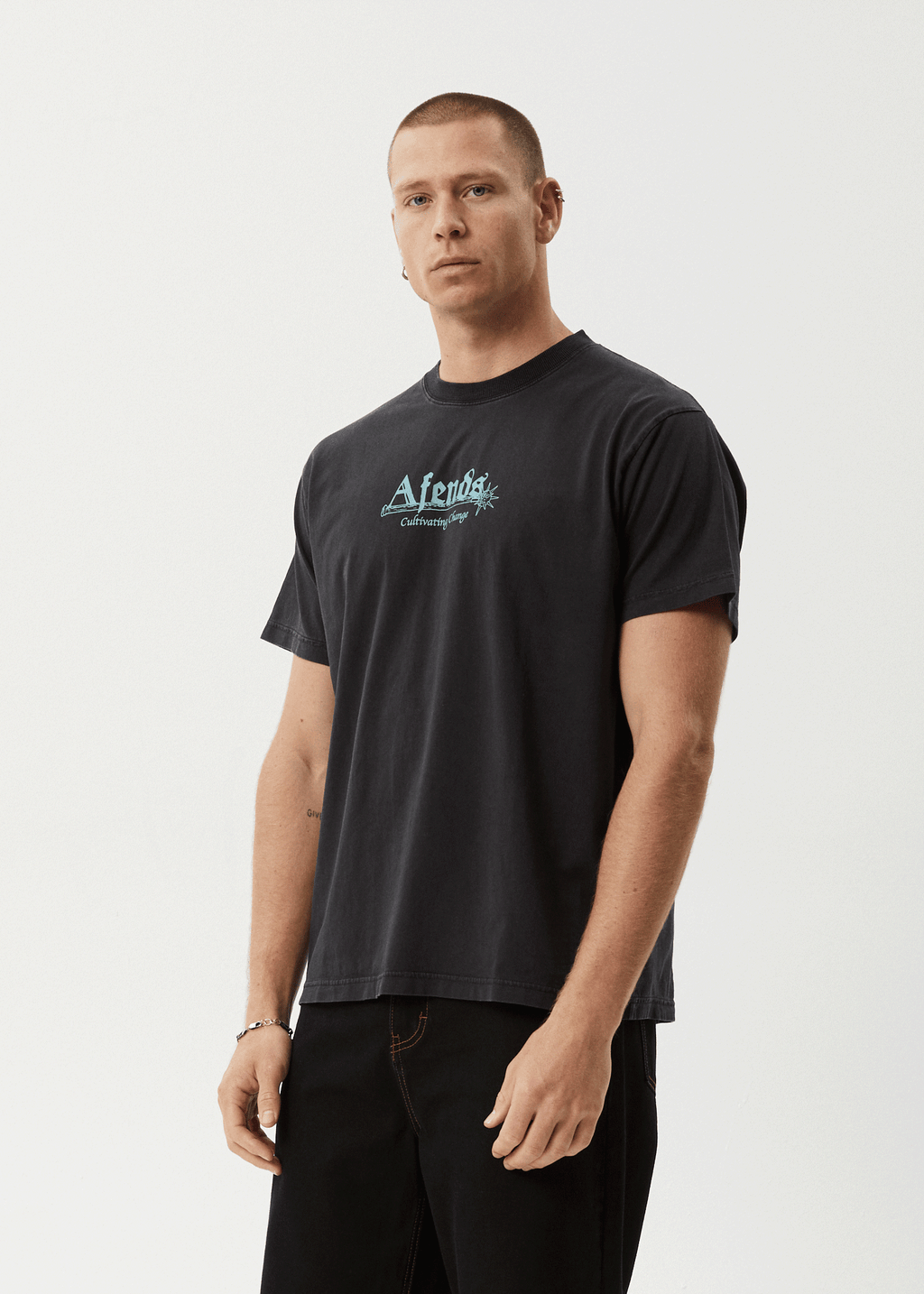 AFENDS Mens Mace Life - Boxy Tee - Stone Black