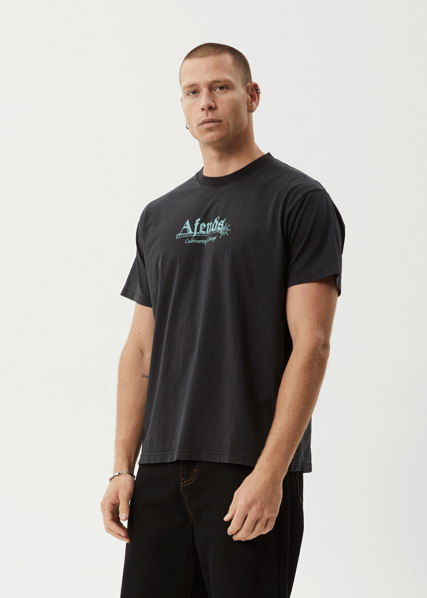 AFENDS Mens Mace Life - Boxy Tee - Stone Black
