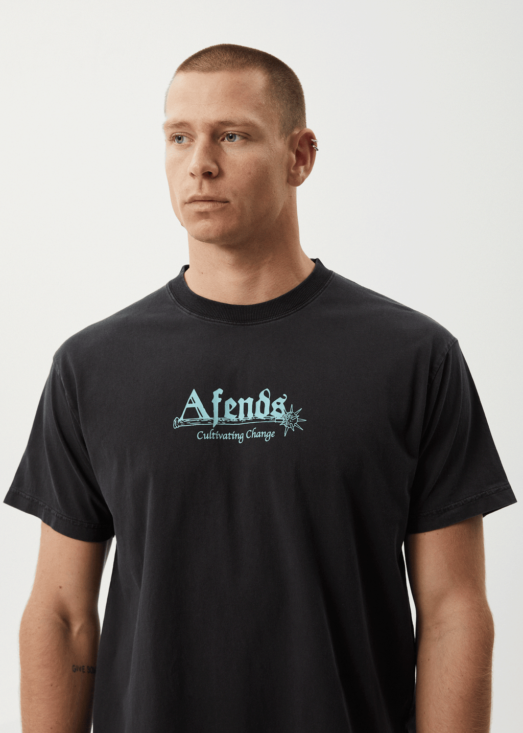 AFENDS Mens Mace Life - Boxy Tee - Stone Black