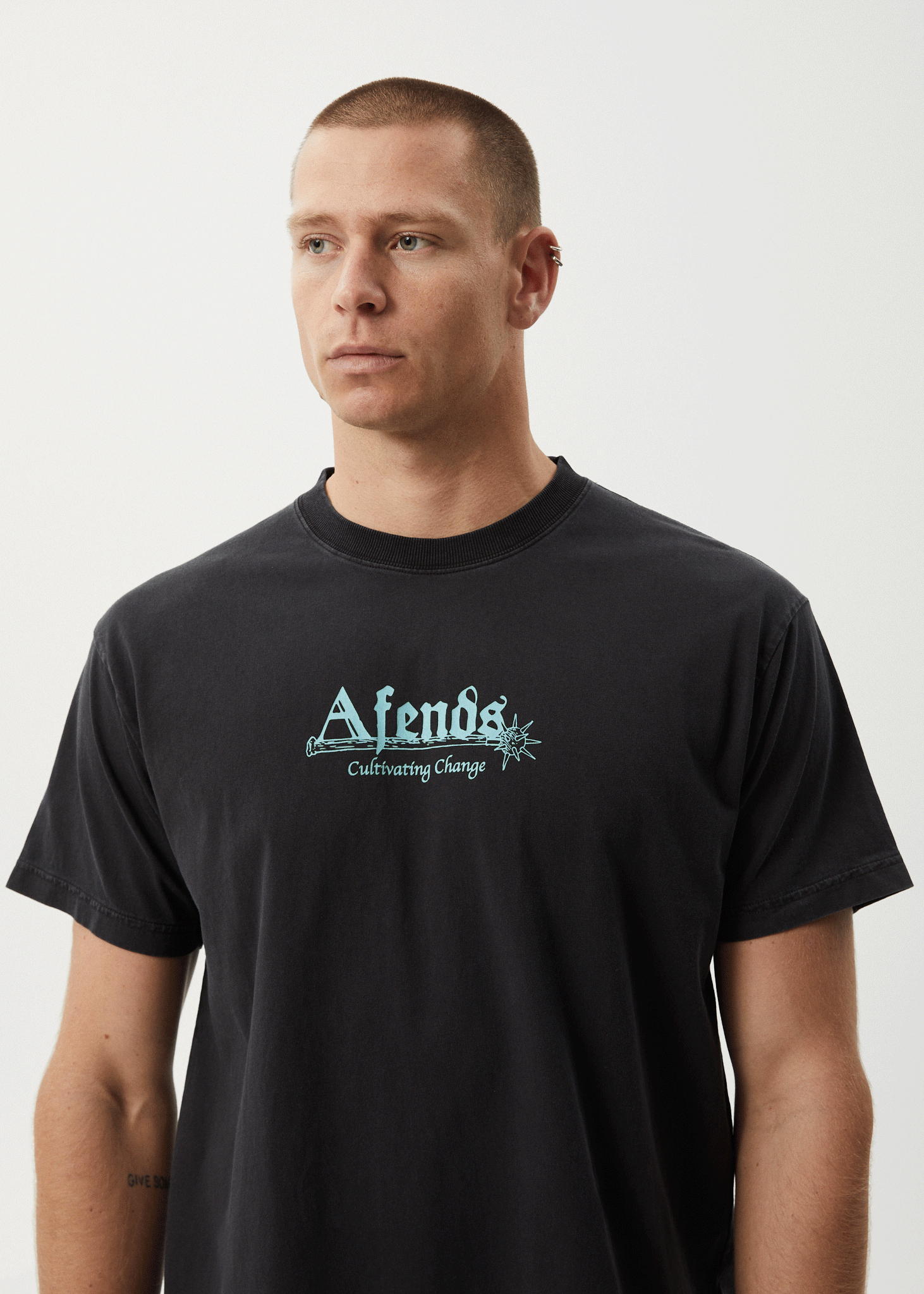 AFENDS Mens Mace Life - Boxy Tee - Stone Black