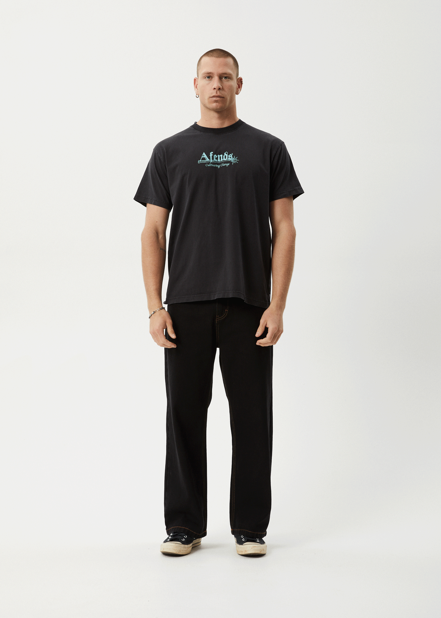 AFENDS Mens Mace Life - Boxy Tee - Stone Black