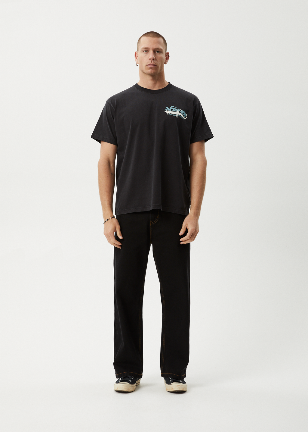 AFENDS Mens Reptilian - Heavyweight Boxy Tee - Stone Black