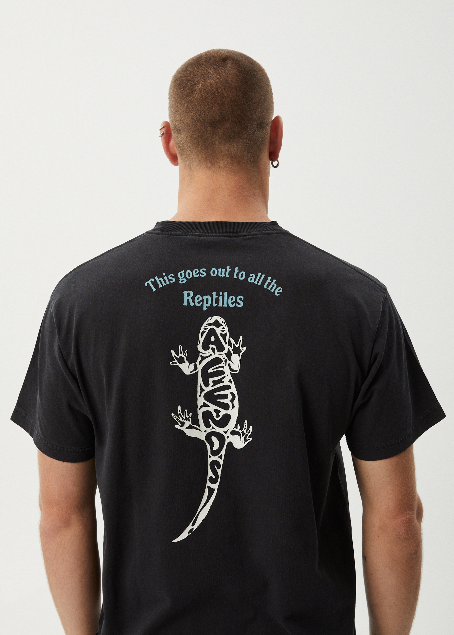 AFENDS Mens Reptilian - Heavyweight Boxy Tee - Stone Black
