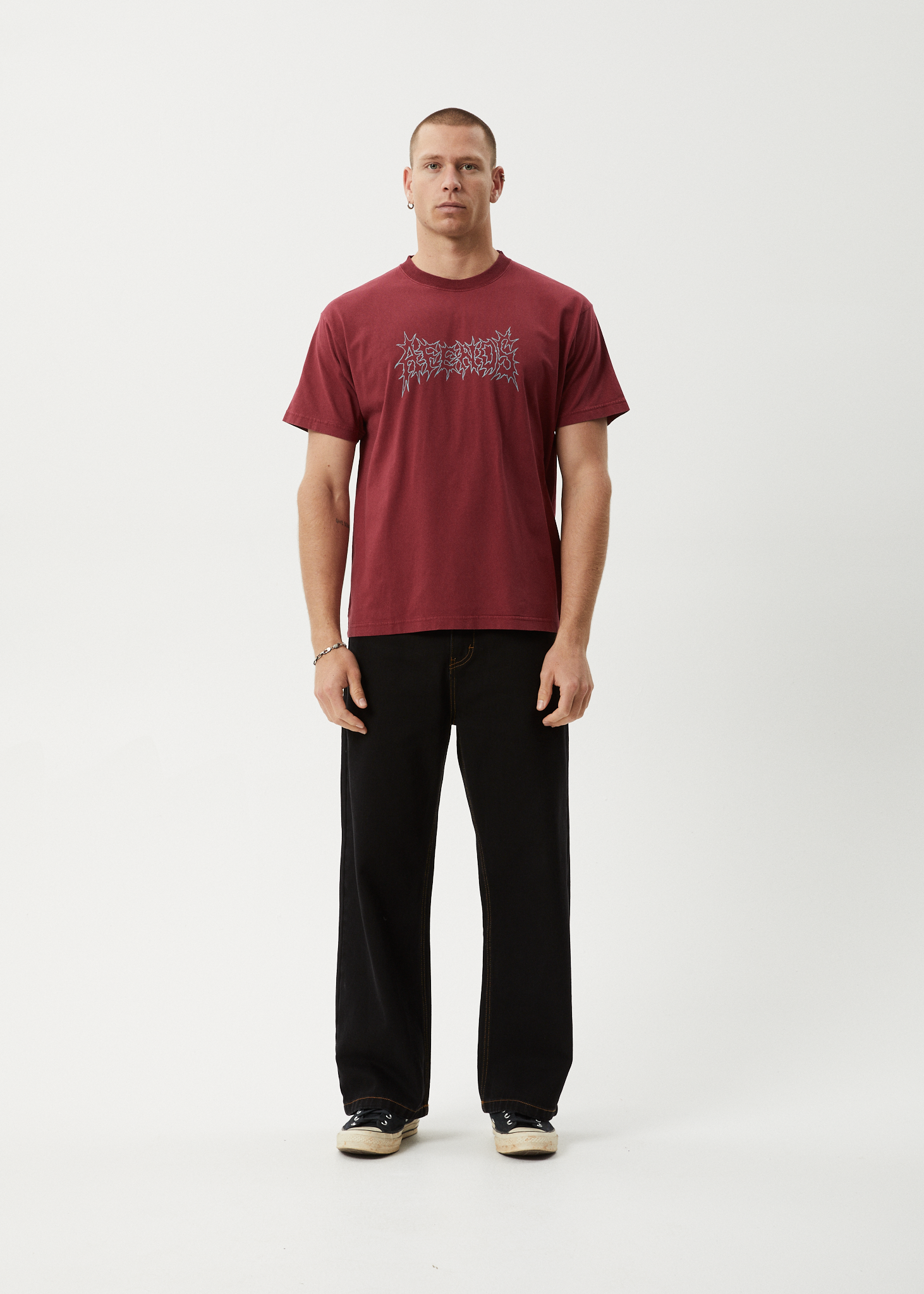 AFENDS Mens Mental - Boxy Tee - Washed Burgundy