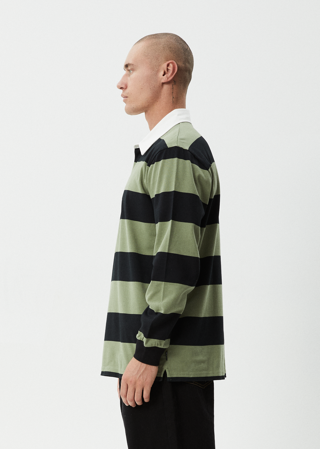 AFENDS Mens Mental - Rugby Long Sleeve Tee - Oil Green