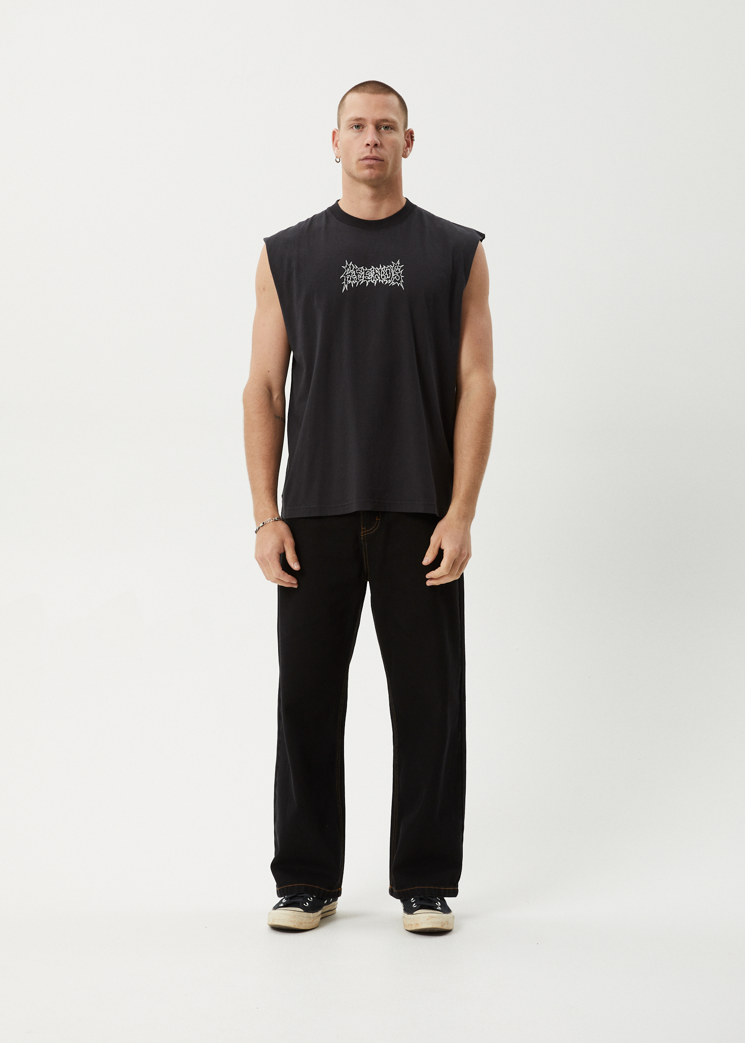 AFENDS Mens Mental - Sleeveless Tee - Stone Black