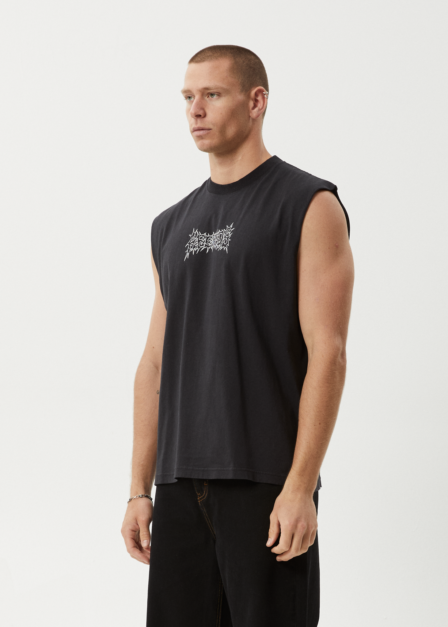 AFENDS Mens Mental - Sleeveless Tee - Stone Black