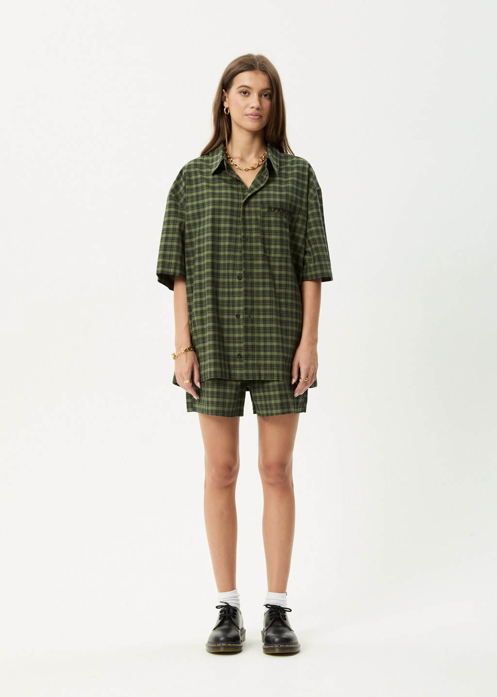 AFENDS Mens Ghost - Short Sleeve Shirt - Oil Green