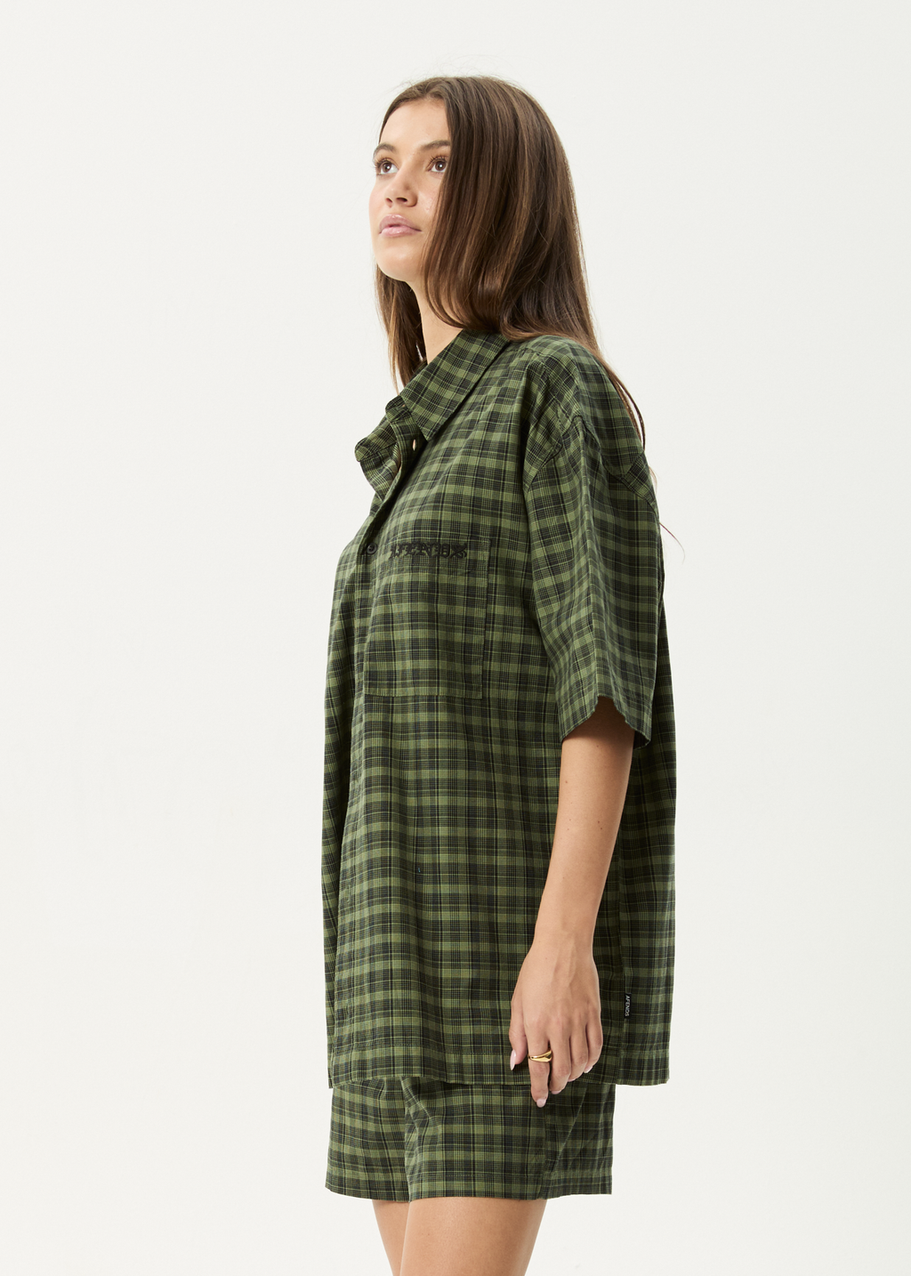 AFENDS Mens Ghost - Short Sleeve Shirt - Oil Green