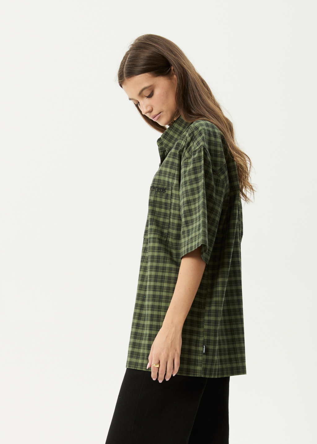 AFENDS Mens Ghost - Short Sleeve Shirt - Oil Green