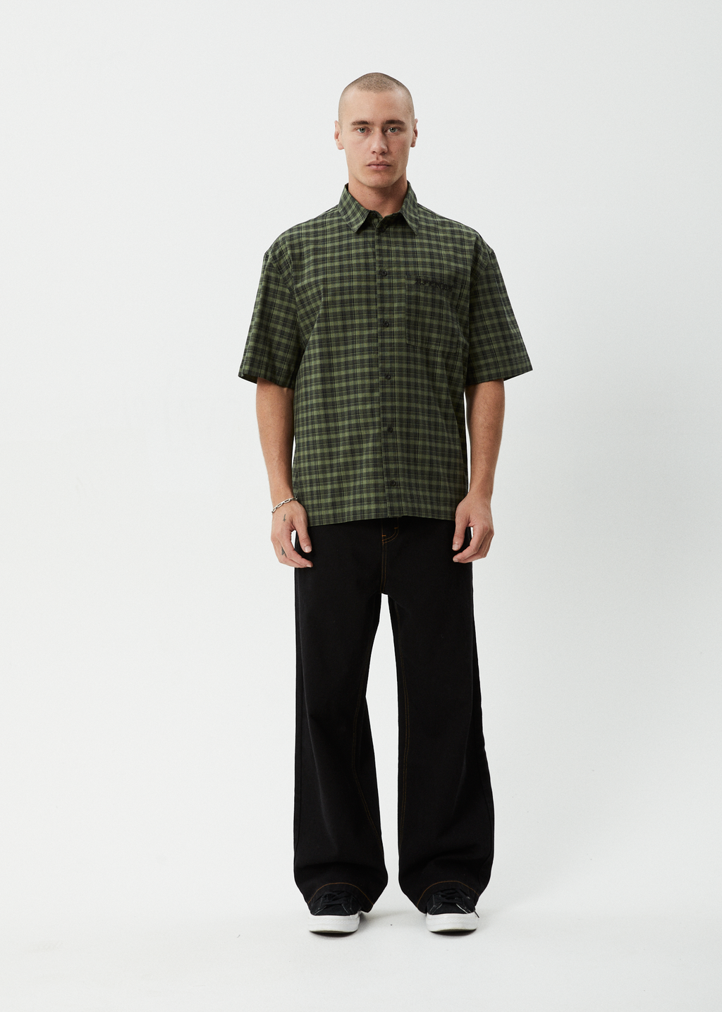 AFENDS Mens Ghost - Short Sleeve Shirt - Oil Green