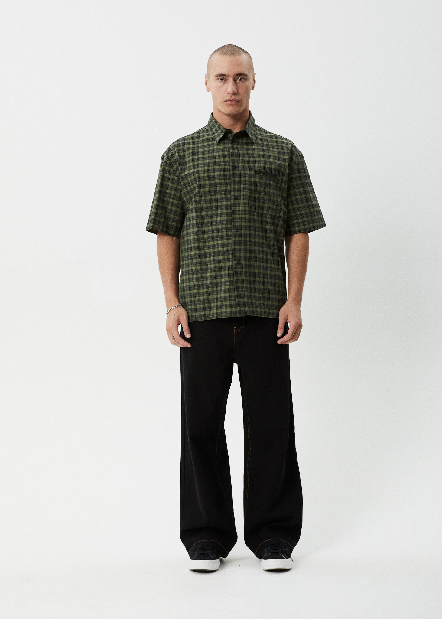 AFENDS Mens Ghost - Short Sleeve Shirt - Oil Green