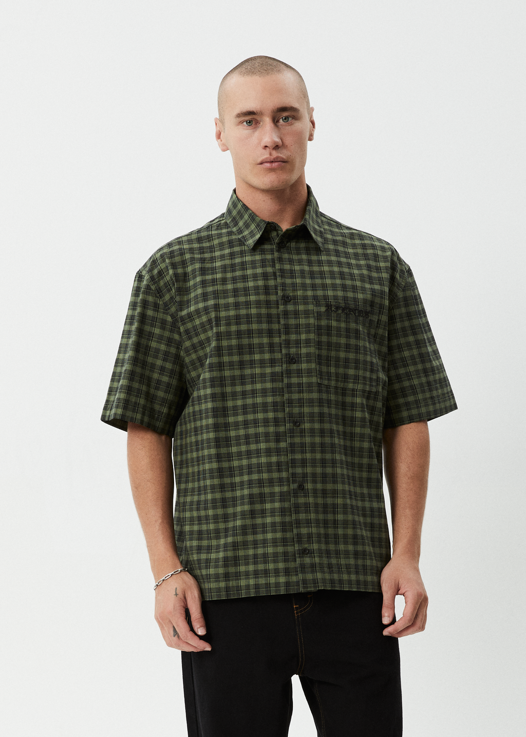 AFENDS Mens Ghost - Short Sleeve Shirt - Oil Green