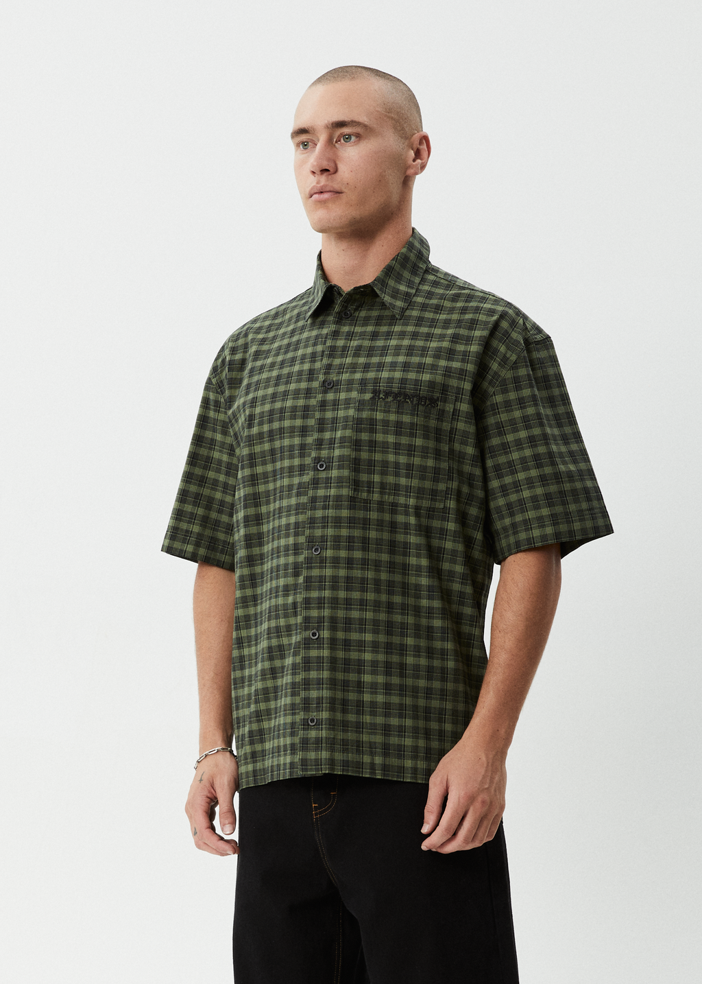 AFENDS Mens Ghost - Short Sleeve Shirt - Oil Green