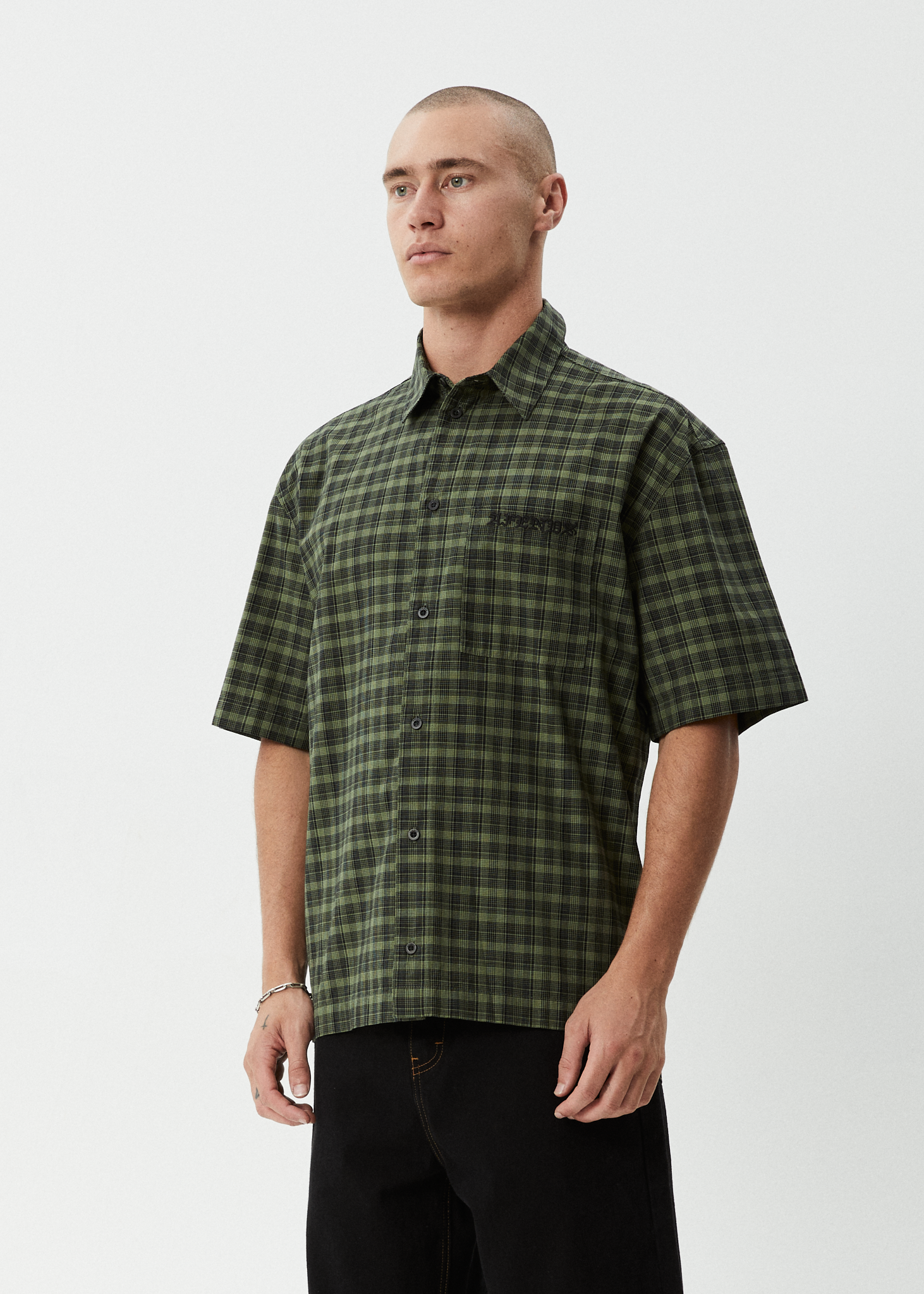 AFENDS Mens Ghost - Short Sleeve Shirt - Oil Green