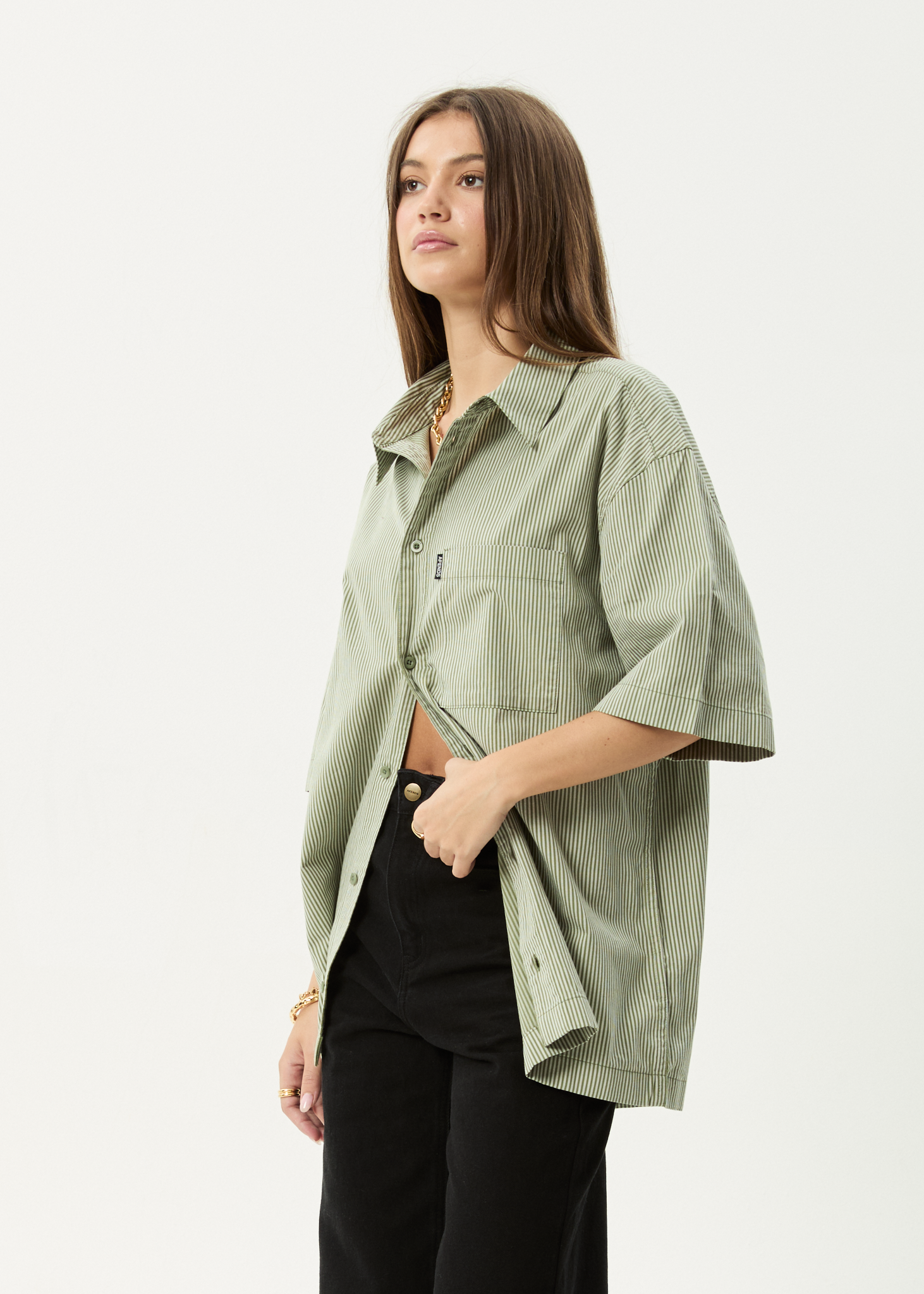 AFENDS Mens Candy - Short Sleeve Shirt - Oil Green