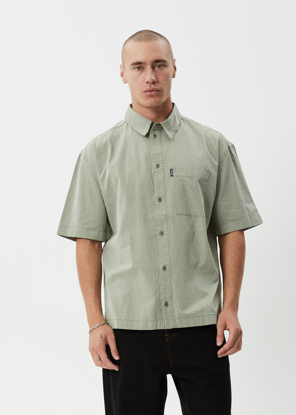 AFENDS Mens Candy - Short Sleeve Shirt - Oil Green