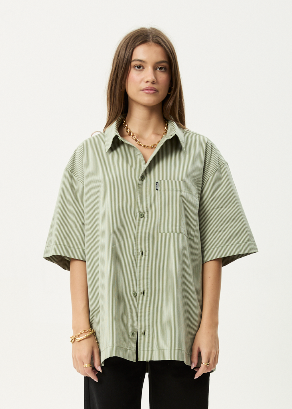 AFENDS Mens Candy - Short Sleeve Shirt - Oil Green