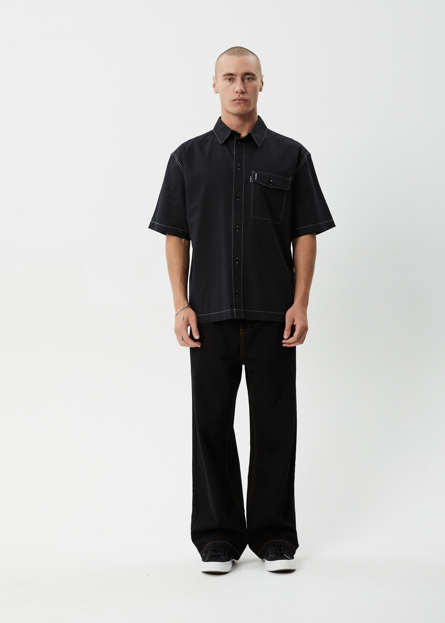 AFENDS Mens Flame - Short Sleeve Shirt - Black