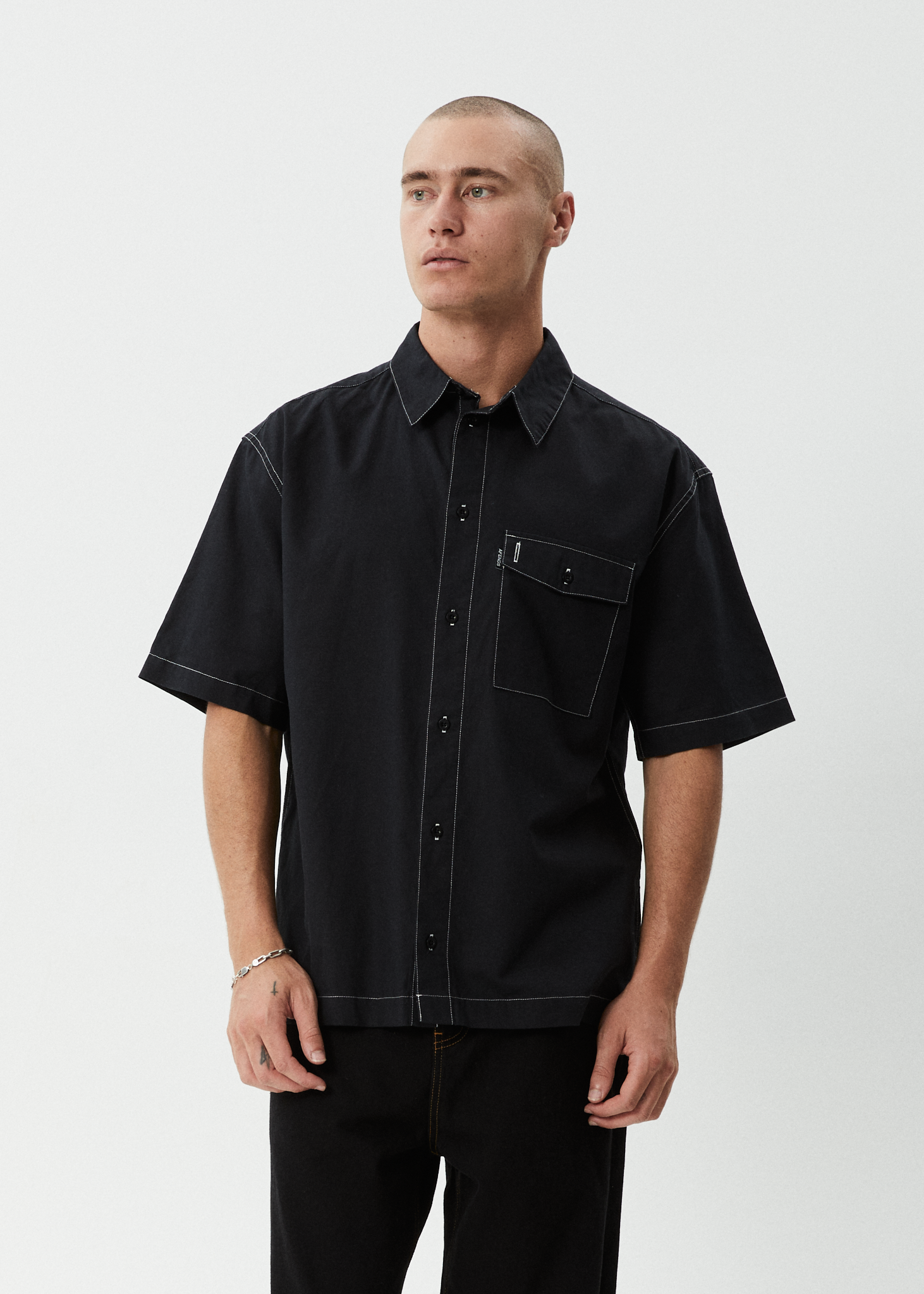 AFENDS Mens Flame - Short Sleeve Shirt - Black