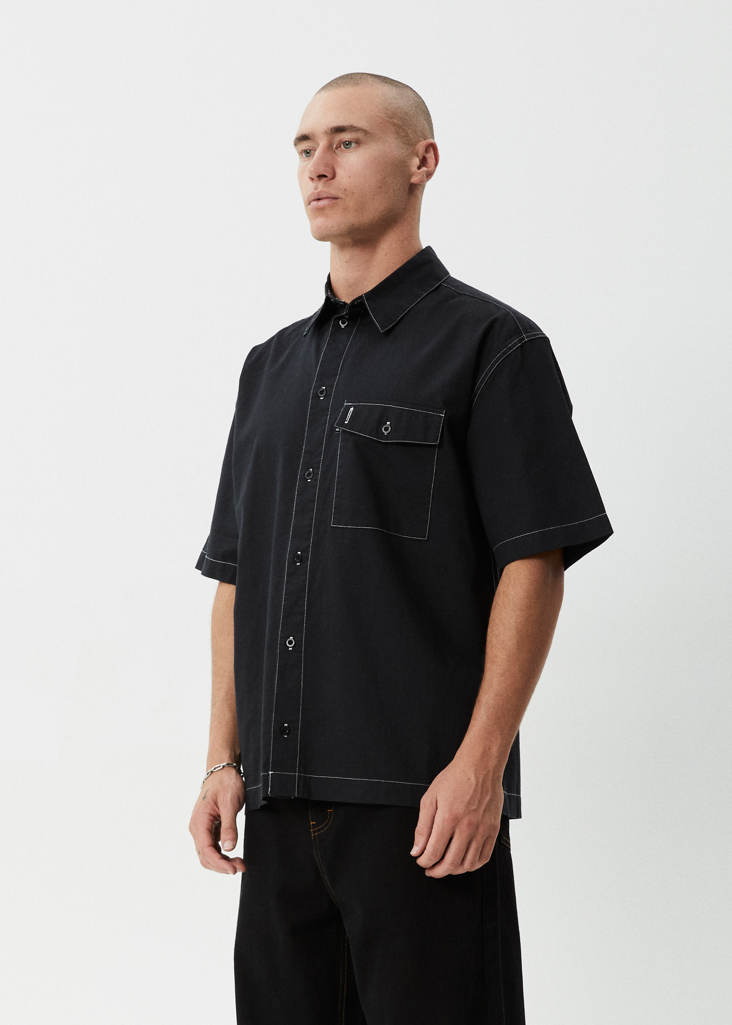 AFENDS Mens Flame - Short Sleeve Shirt - Black