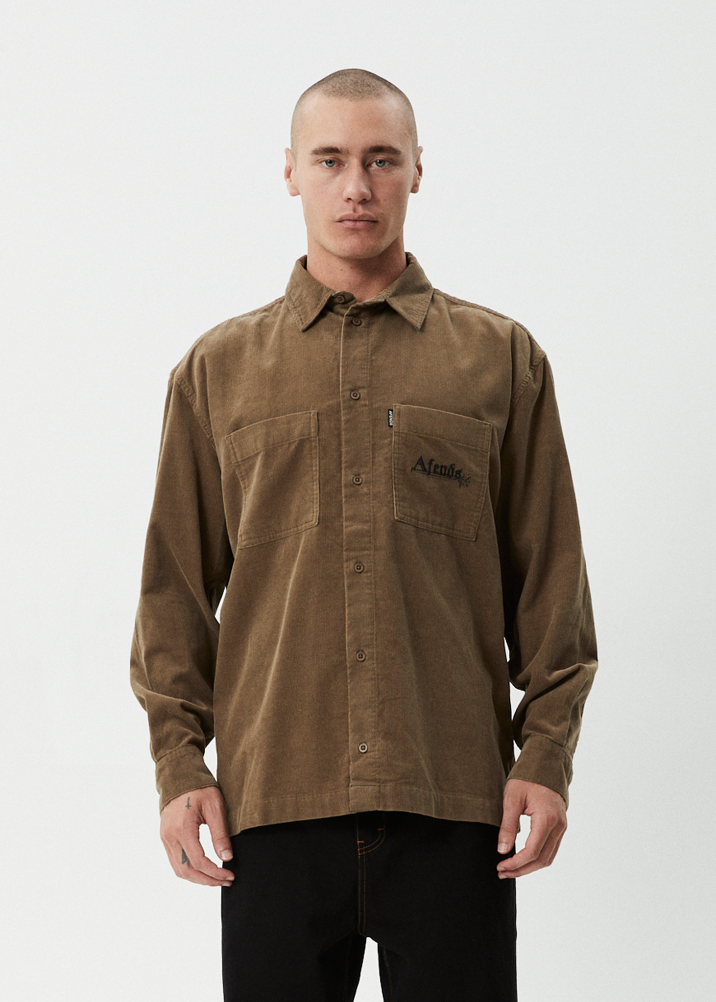 AFENDS Mens Welcome Back - Long Sleeve Shirt - Fossil