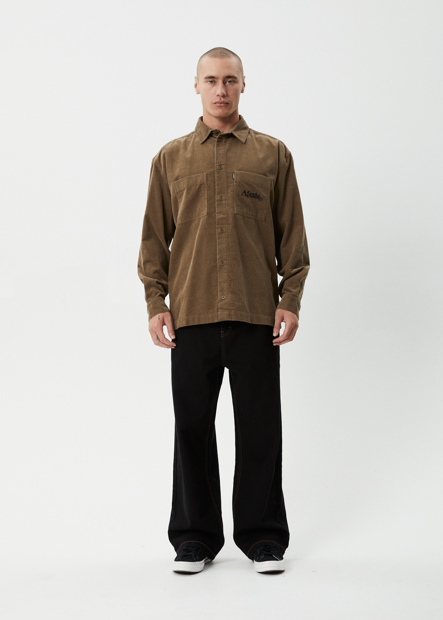 AFENDS Mens Welcome Back - Long Sleeve Shirt - Fossil