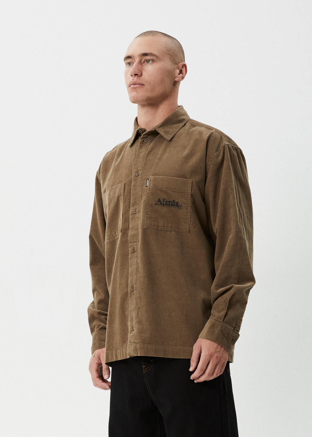 AFENDS Mens Welcome Back - Long Sleeve Shirt - Fossil