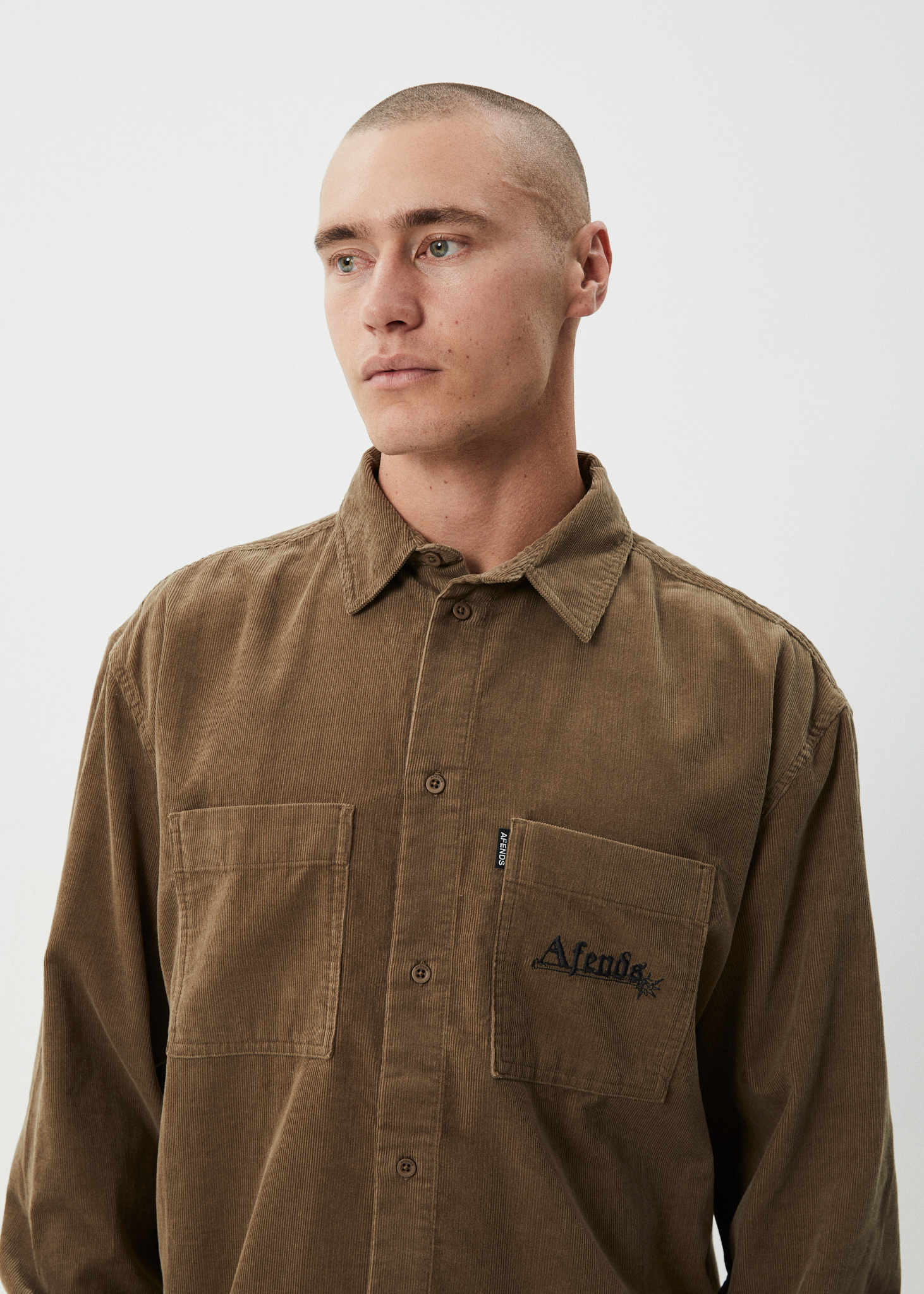 AFENDS Mens Welcome Back - Long Sleeve Shirt - Fossil