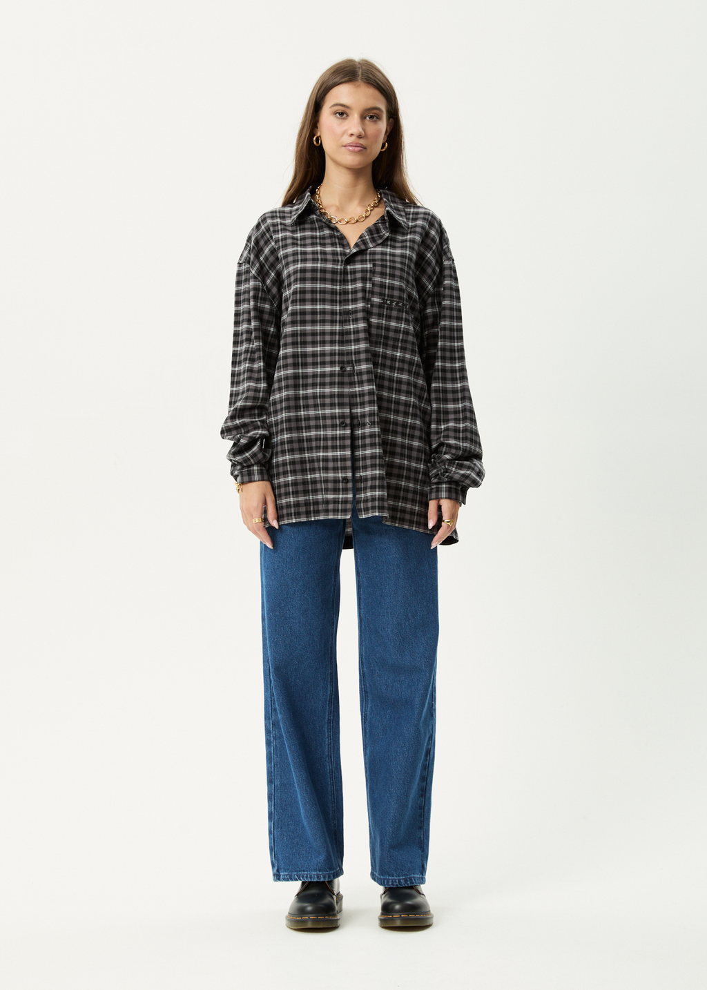 AFENDS Mens Darkness - Long Sleeve Shirt - Black Check