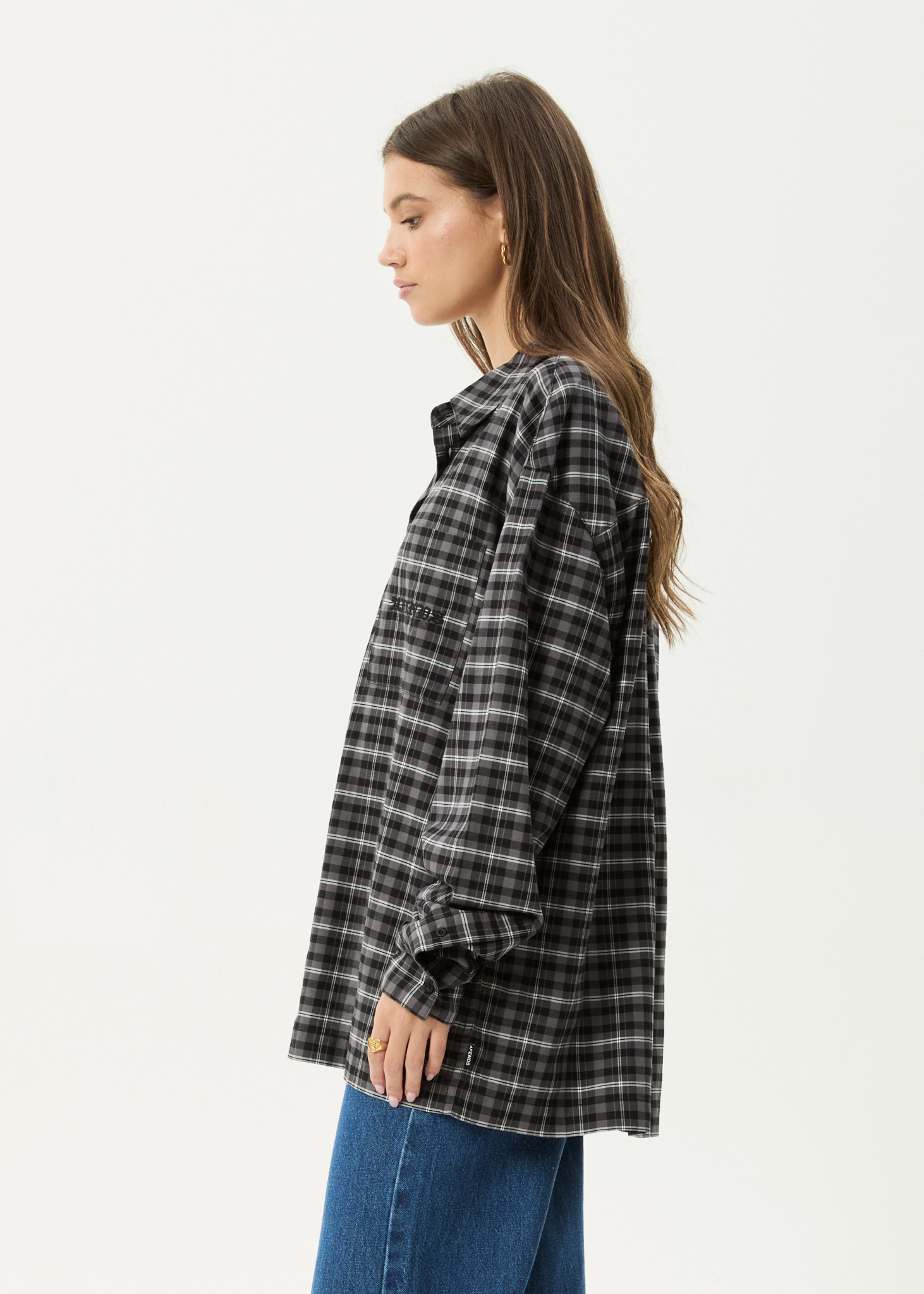 AFENDS Mens Darkness - Long Sleeve Shirt - Black Check
