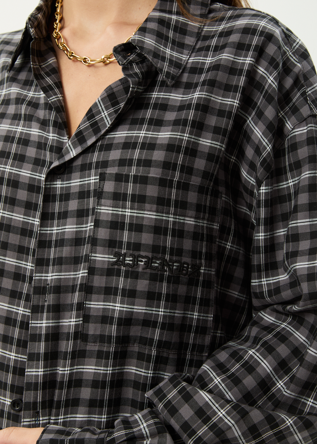 AFENDS Mens Darkness - Long Sleeve Shirt - Black Check