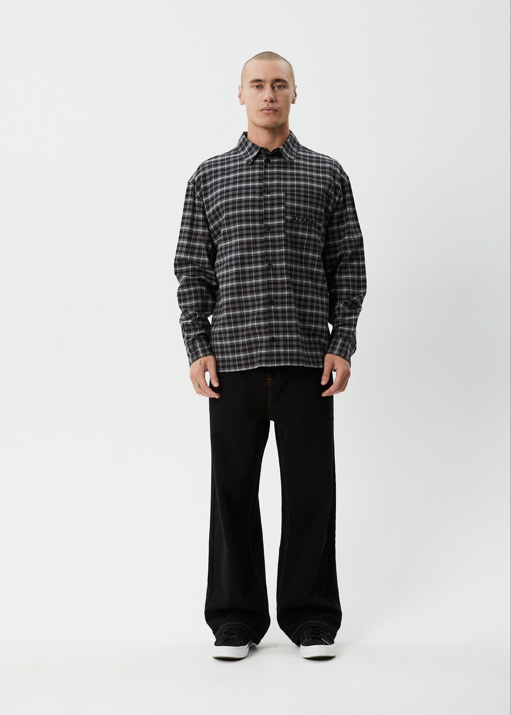 AFENDS Mens Darkness - Long Sleeve Shirt - Black Check