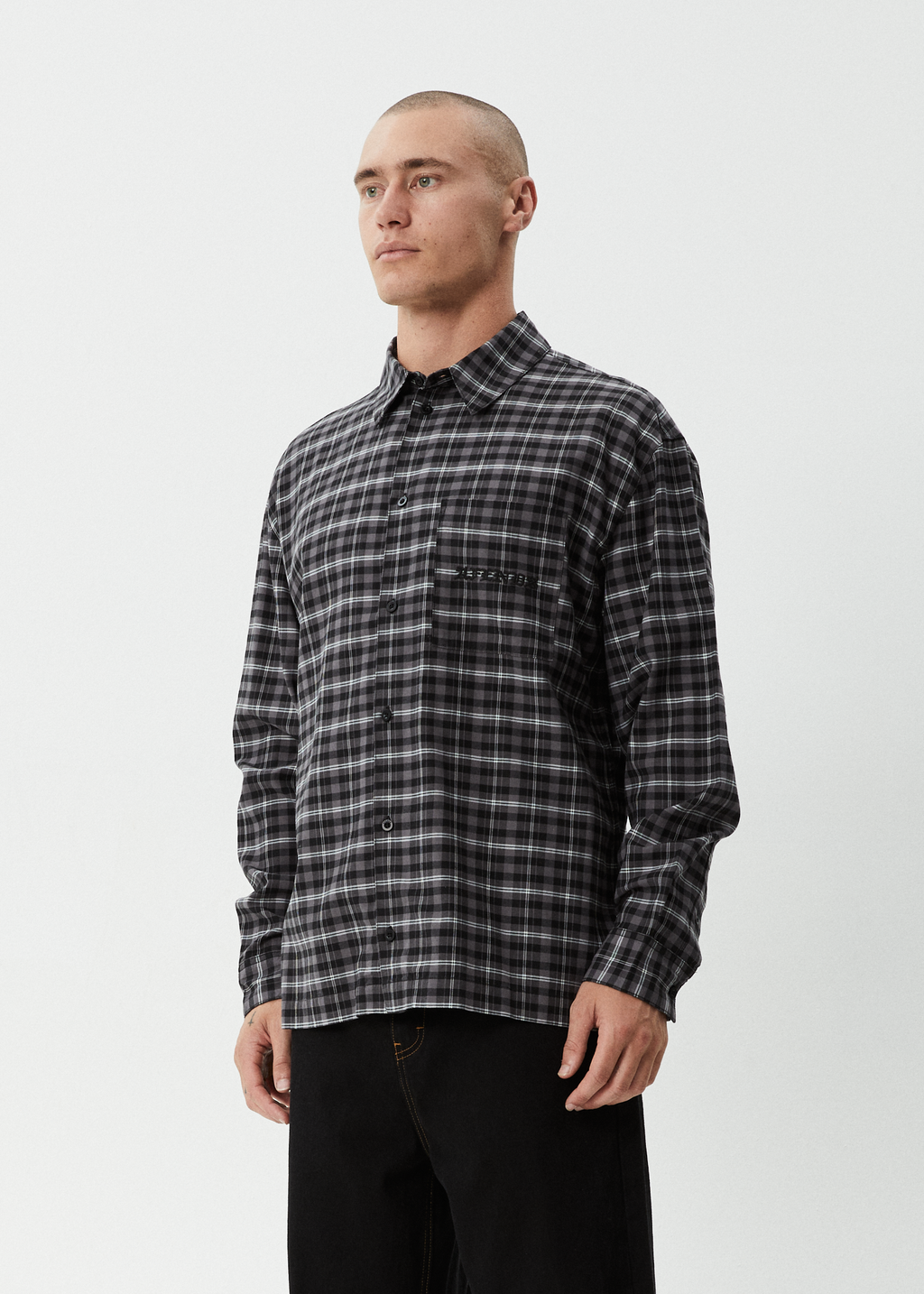 AFENDS Mens Darkness - Long Sleeve Shirt - Black Check