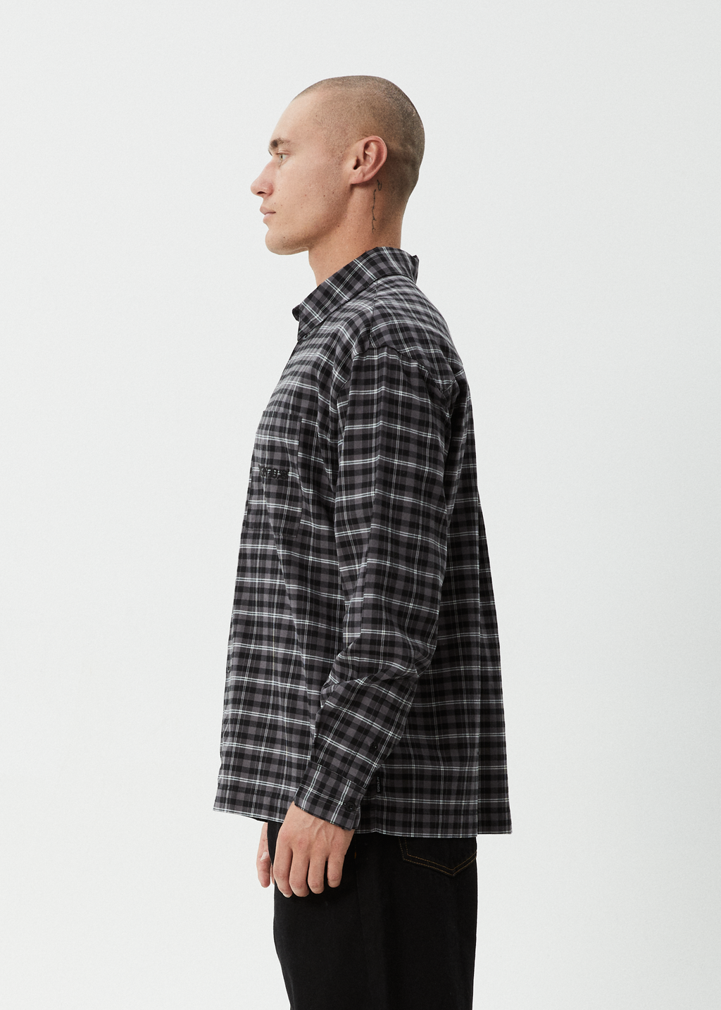 AFENDS Mens Darkness - Long Sleeve Shirt - Black Check