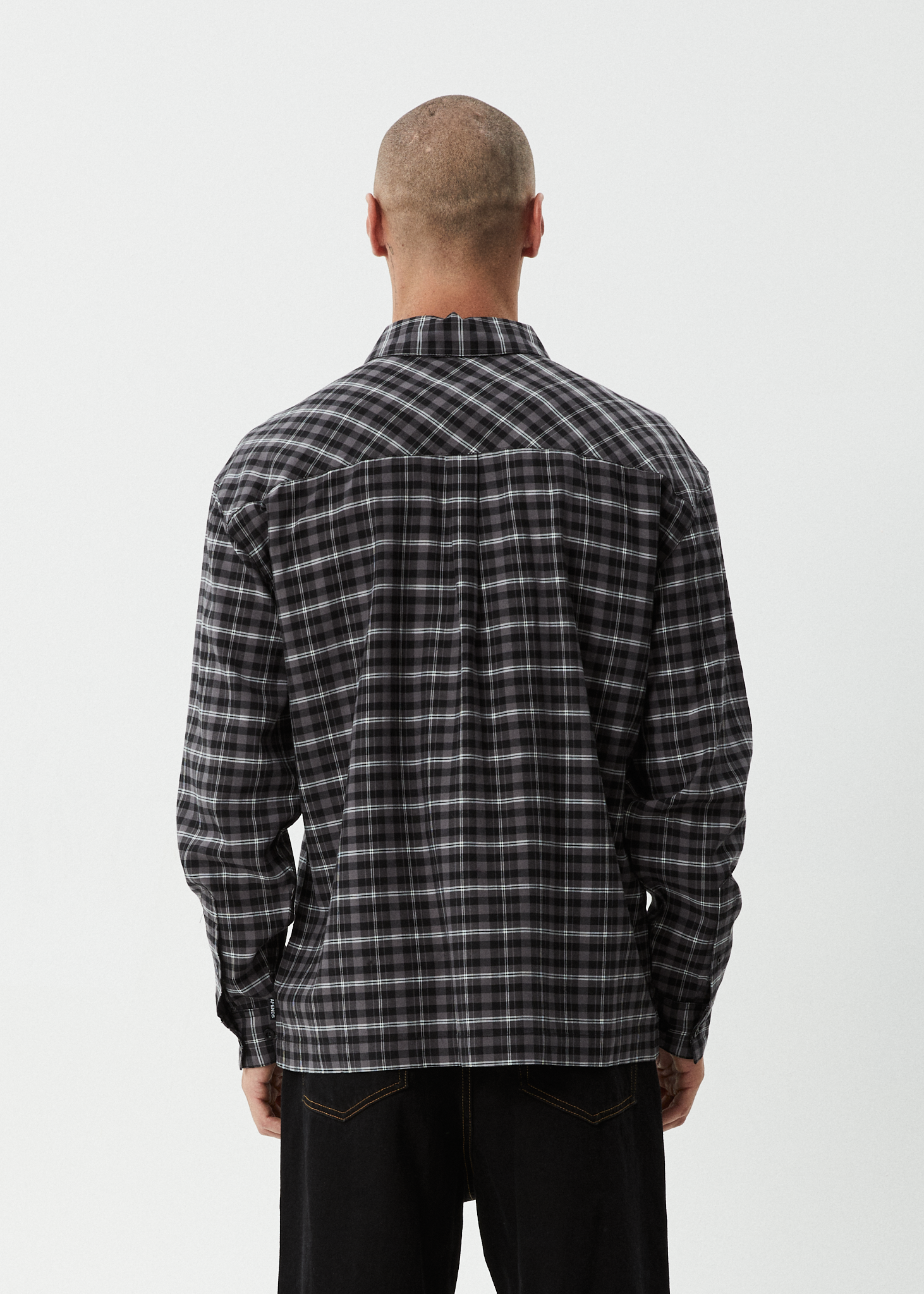 AFENDS Mens Darkness - Long Sleeve Shirt - Black Check