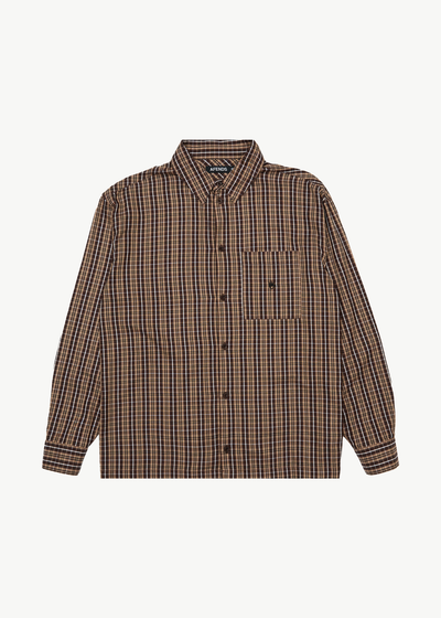 AFENDS Mens Hometown - Long Sleeve Shirt - Coffee