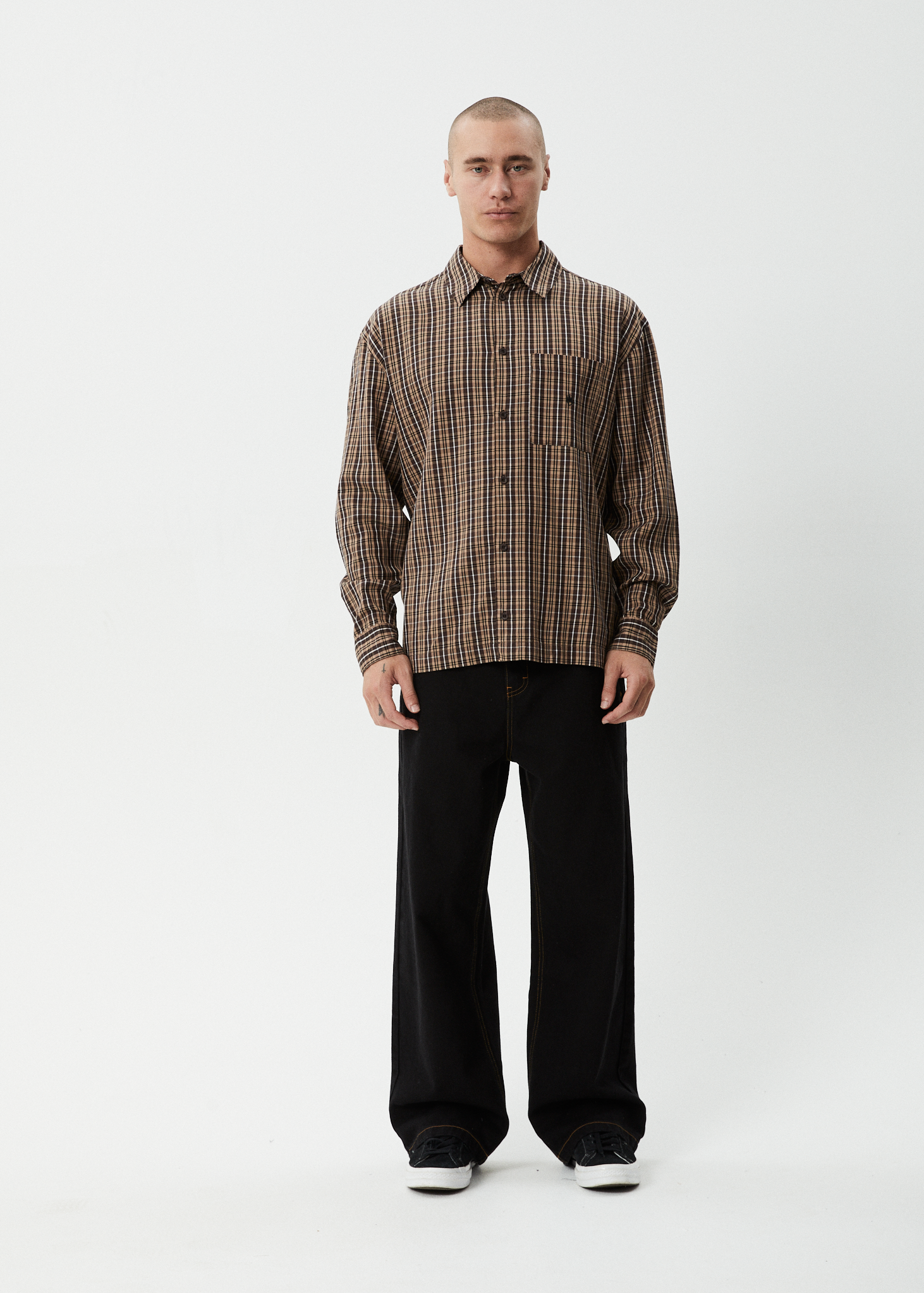 AFENDS Mens Hometown - Long Sleeve Shirt - Coffee