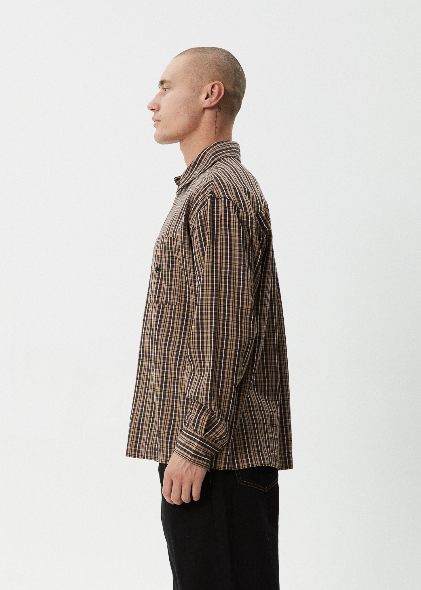 AFENDS Mens Hometown - Long Sleeve Shirt - Coffee