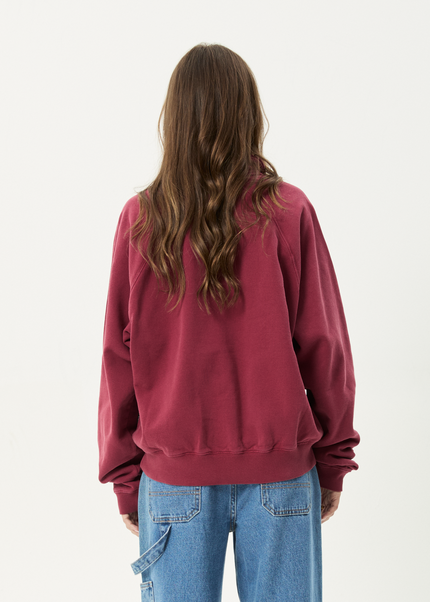 AFENDS Mens Quartz Zip - Raglan Quarter Zip Crew - Washed Burgundy