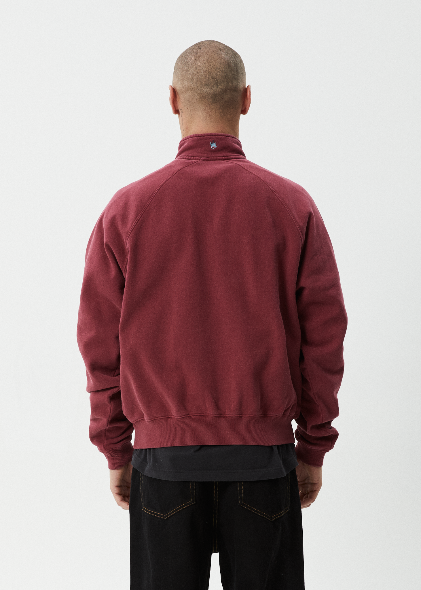 AFENDS Mens Quartz Zip - Raglan Quarter Zip Crew - Washed Burgundy