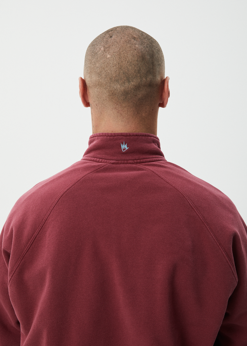 AFENDS Mens Quartz Zip - Raglan Quarter Zip Crew - Washed Burgundy