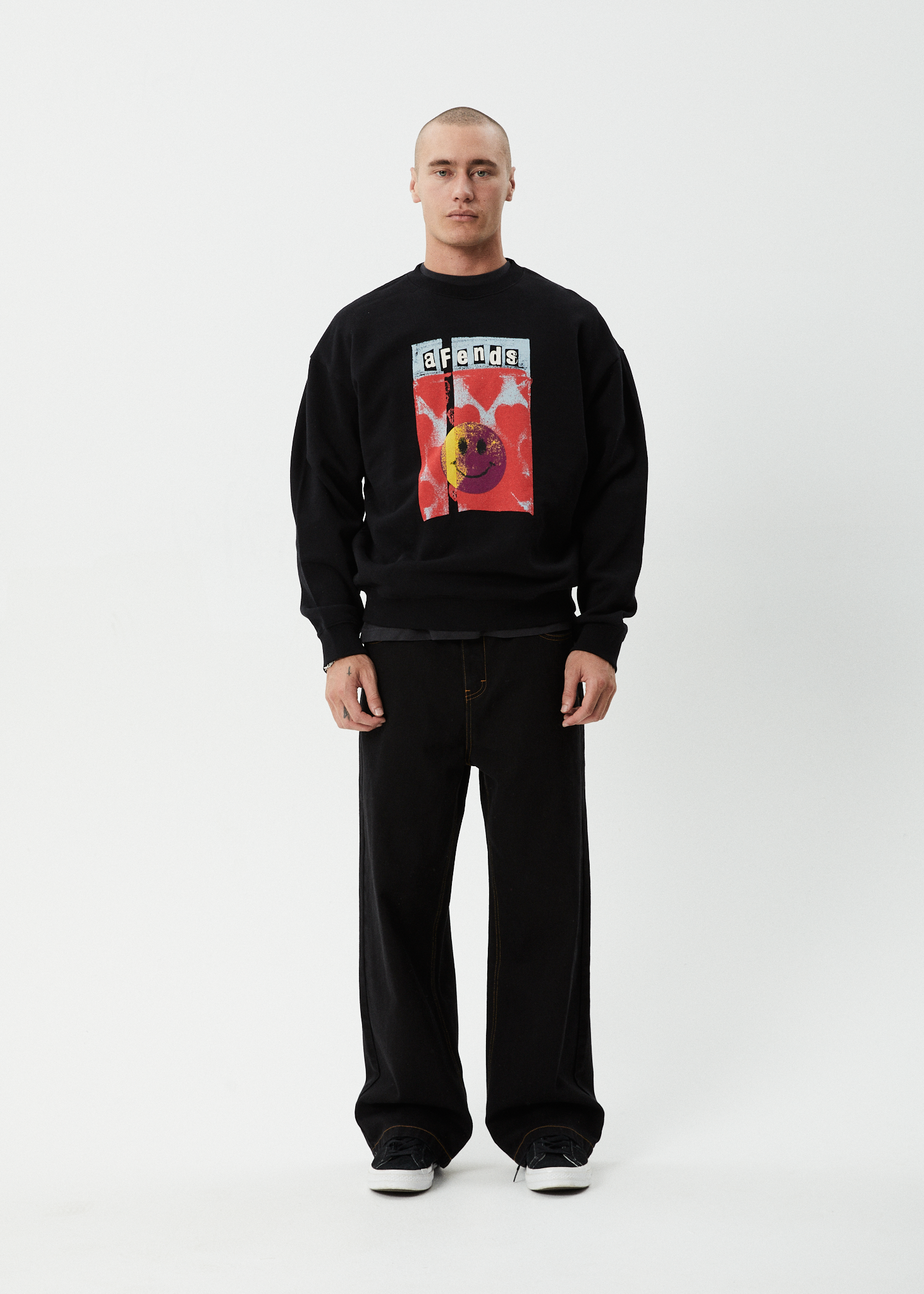 AFENDS Mens Dime Bag - Crew Neck Jumper - Black