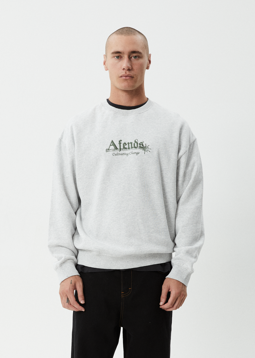 AFENDS Mens Mace - Crew Neck Jumper - Grey Marle