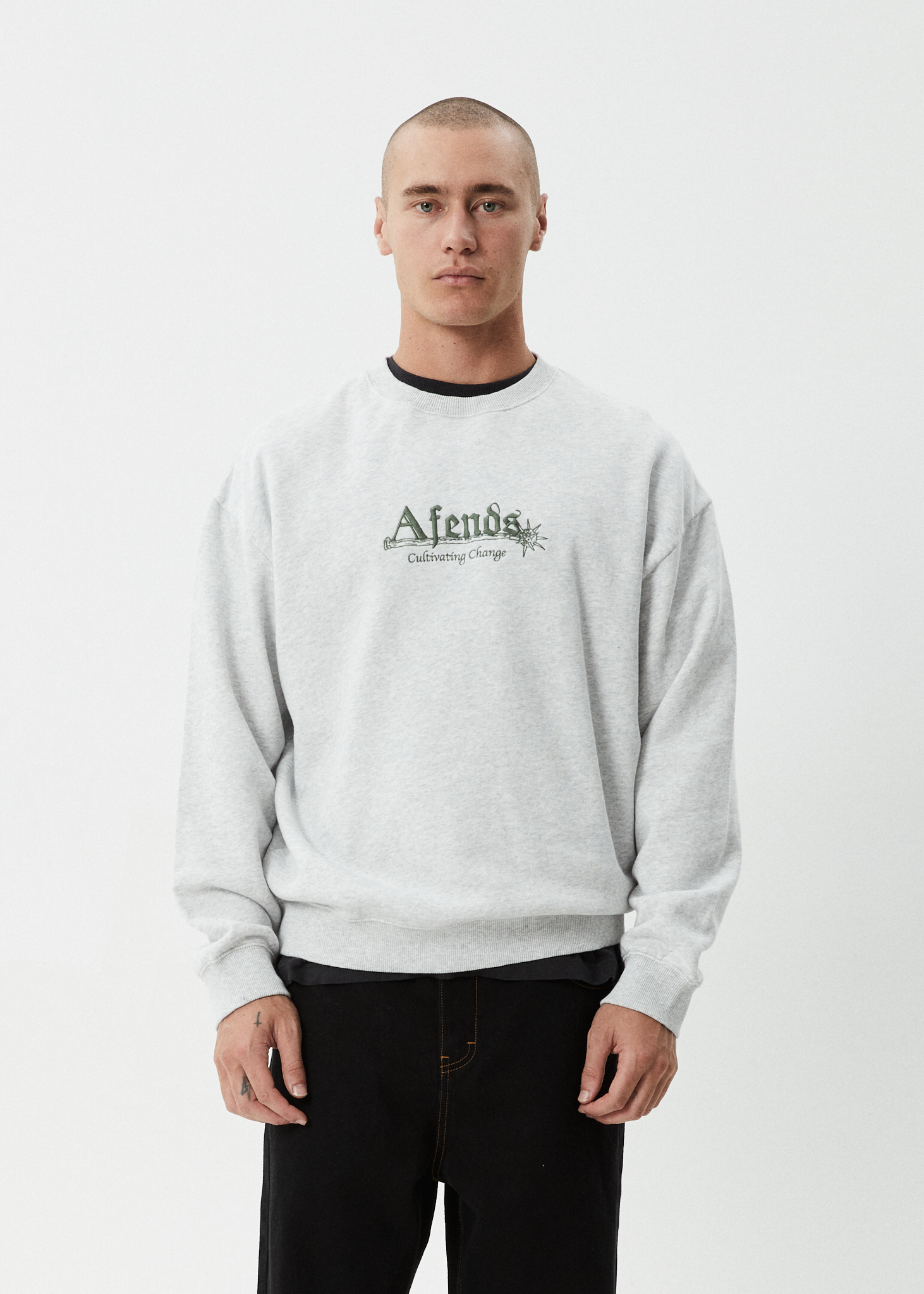 AFENDS Mens Mace - Crew Neck Jumper - Grey Marle