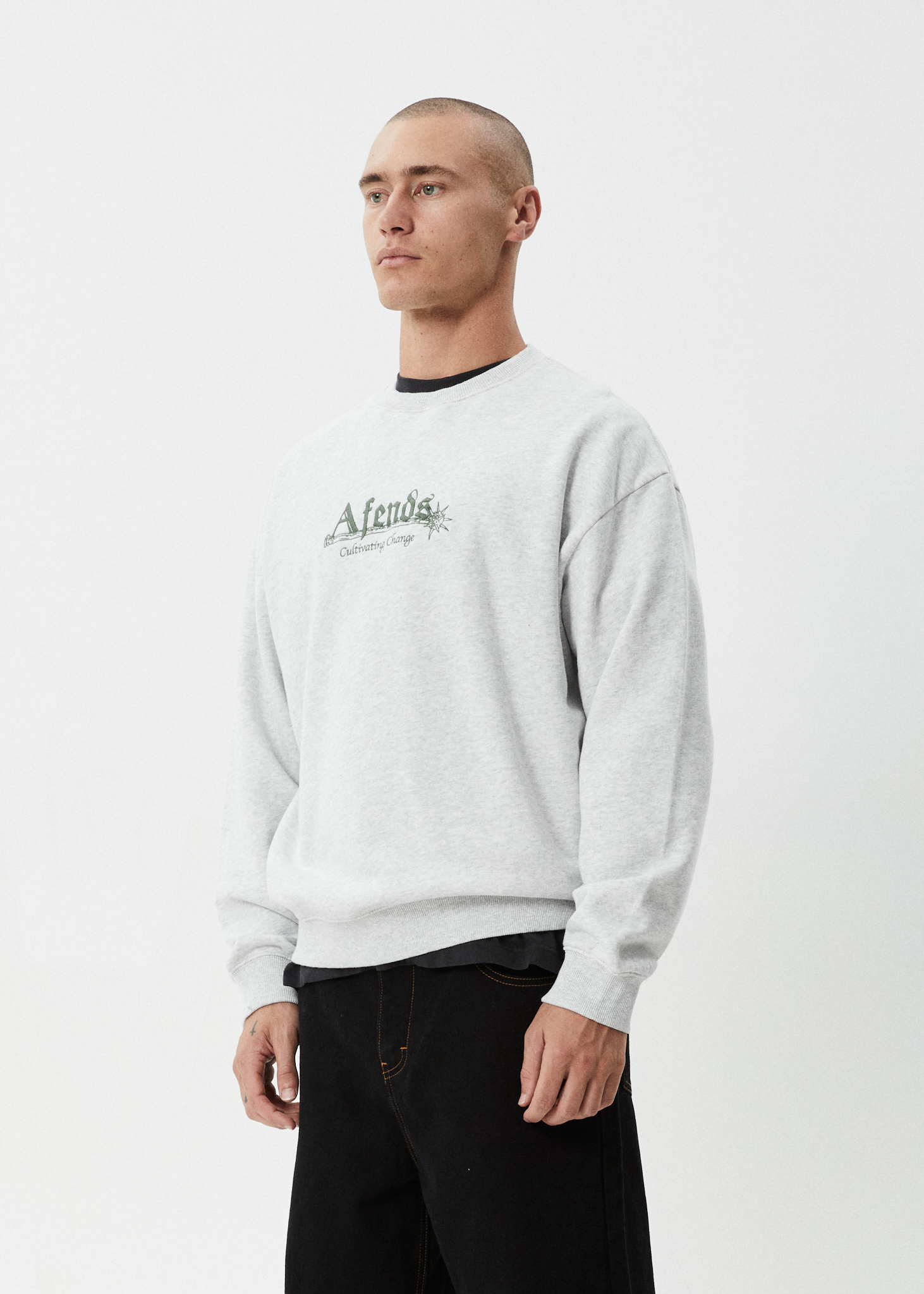 AFENDS Mens Mace - Crew Neck Jumper - Grey Marle