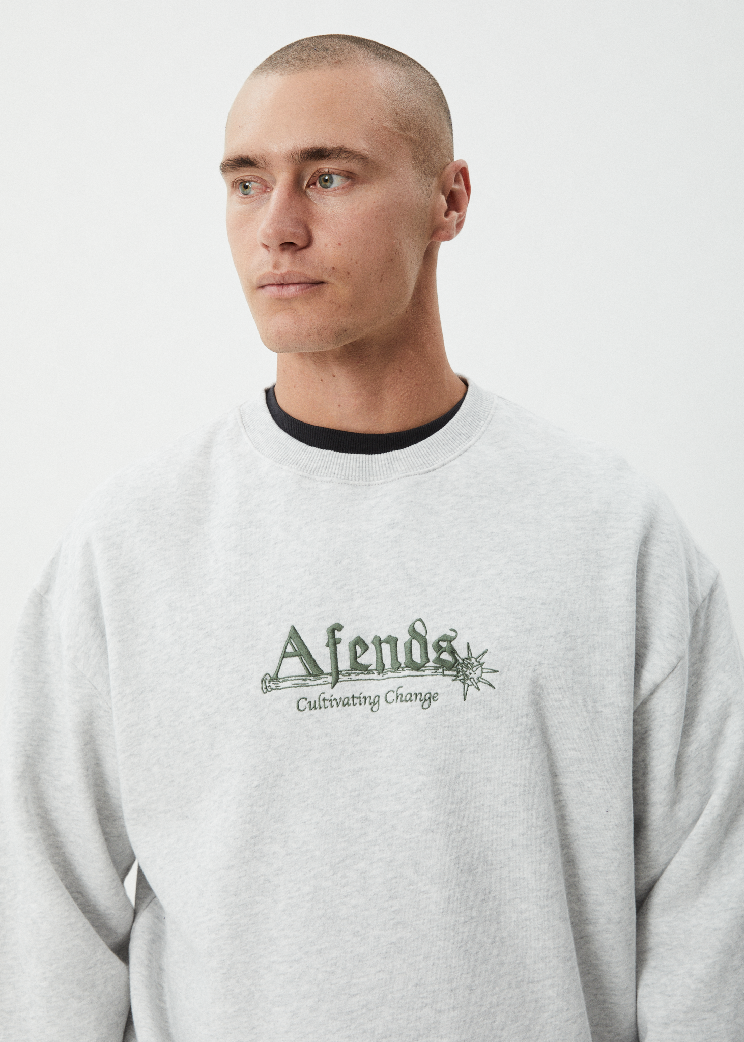 AFENDS Mens Mace - Crew Neck Jumper - Grey Marle